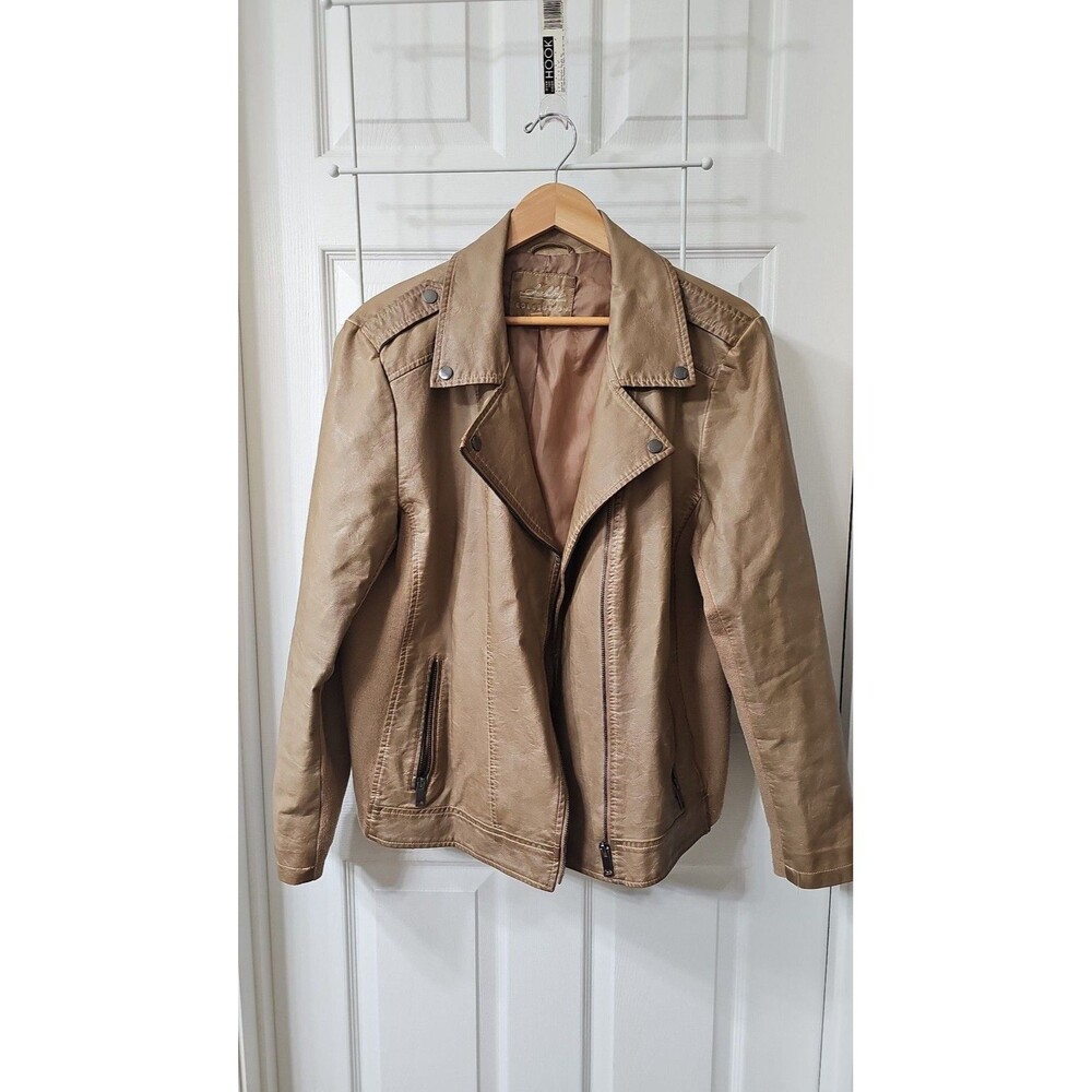 Sebby Collection Toffee Faux Leather Moto Jacket with Knit Side Panels Size XXL